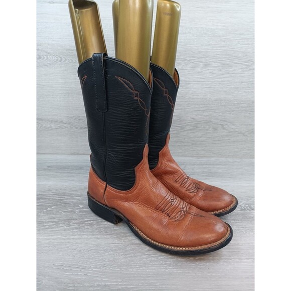 Anderson Bean Women's Black Leather Mid-Calf Pull-OnCowgirl Western Boot 8